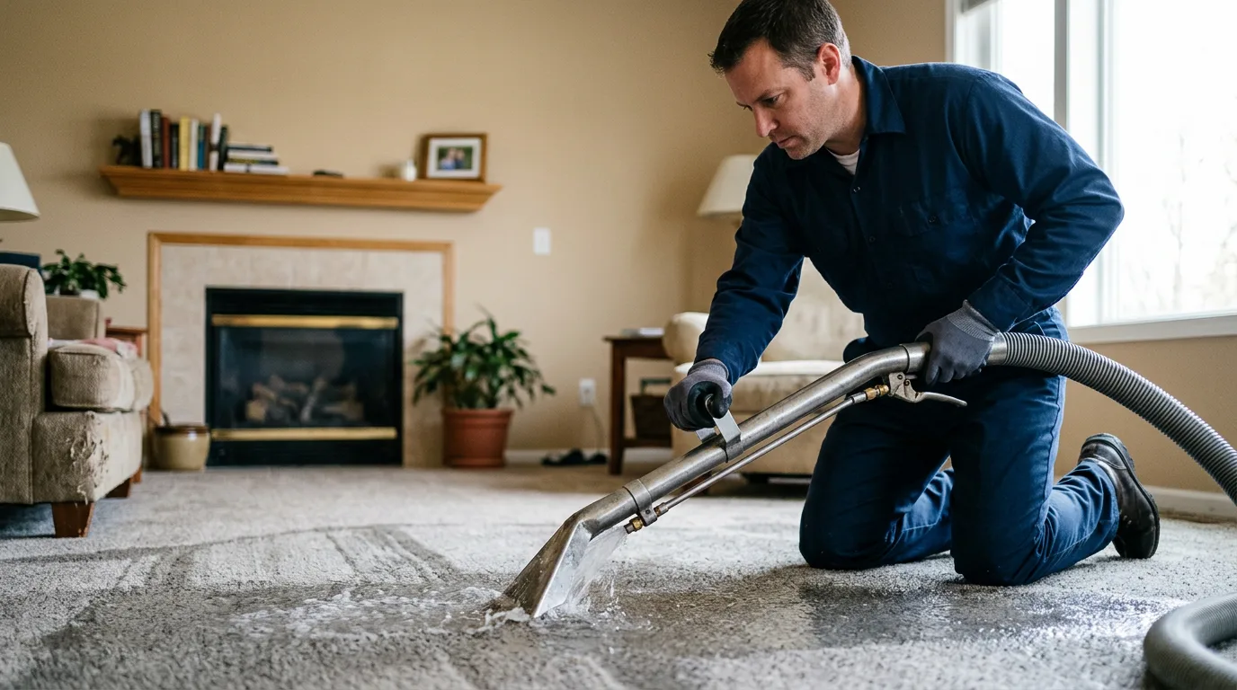 Water damage restoration technician working near Roselle, NJ